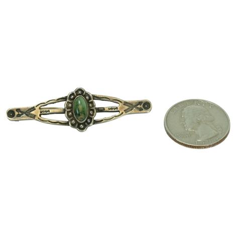 Vintage Silver and Oval Green Turquoise Pin